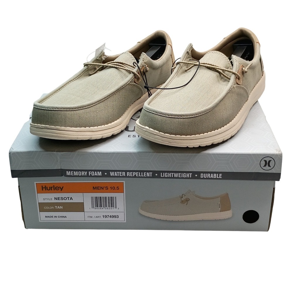 Hurley Nesota Men Size 10.5 Tan Loafers Water Repellent Memory Foam Casual Shoes